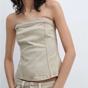 Mango Beige Strapless Corset Top
